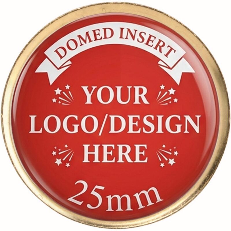 27mm gold aluminium badge with 25mm personalised domed centre
