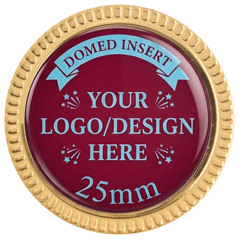 31mm steel badge with 25mm personalised domed centre