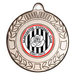 50mm antique silver personalised wreath medal with 25mm domed centre