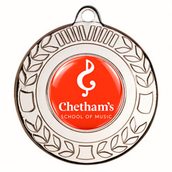 50mm silver personalised wreath medal with 25mm domed centre