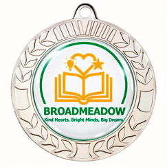 70mm silver personalised wreath medal with 50mm domed centre